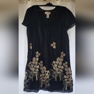 COREY LYNN CALTER Anthropologie Embroidered Floral Shift Dress Cotton Black SZ L